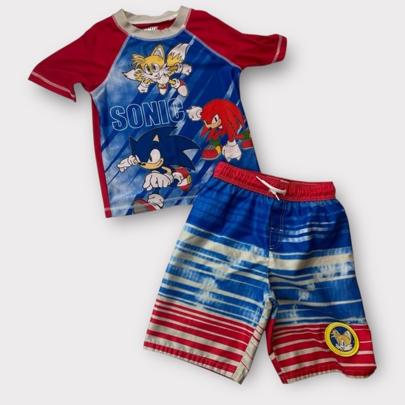 Sonic the Hedgehog Boys Swim Set Rash Guard & Trunks Size 8 - Picture 1 of 5